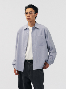 BOHRHOO25AW「极简百搭」泡泡纱暗袋抗皱素色条纹长袖衬衫男女秋