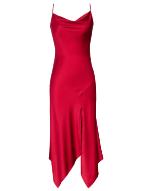 定制红色高端真丝连衣裙女秋季无袖性感吊带裙荡领A字蚕丝中长裙