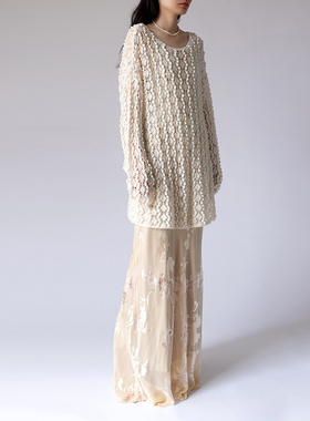 JIRANDESIGN 早秋100%长款羊绒衫针织衫白色套头圆领长袖外套毛衣