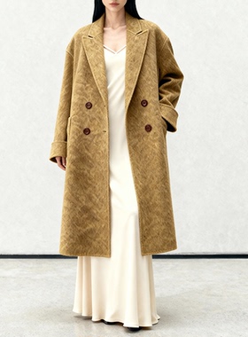 JIRANDESIGN-高端羊驼绒双排扣长款羊毛大衣女秋冬高级感气质外套