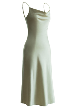 牛油果绿真丝吊带裙桑蚕丝连衣裙女绿色丝绸法式晨袍性感原创轻奢