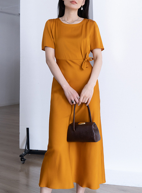 高端轻熟风高级感桑蚕丝温柔气质连衣裙法式名媛黄色优雅气质真丝