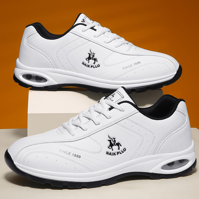 奈客保罗2021春季气垫男鞋白色皮革运动鞋休闲旅游鞋跑鞋品牌波鞋