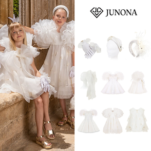 大熊家Junona姐妹装礼服裙女童女宝白色大花薄纱公主裙连衣裙