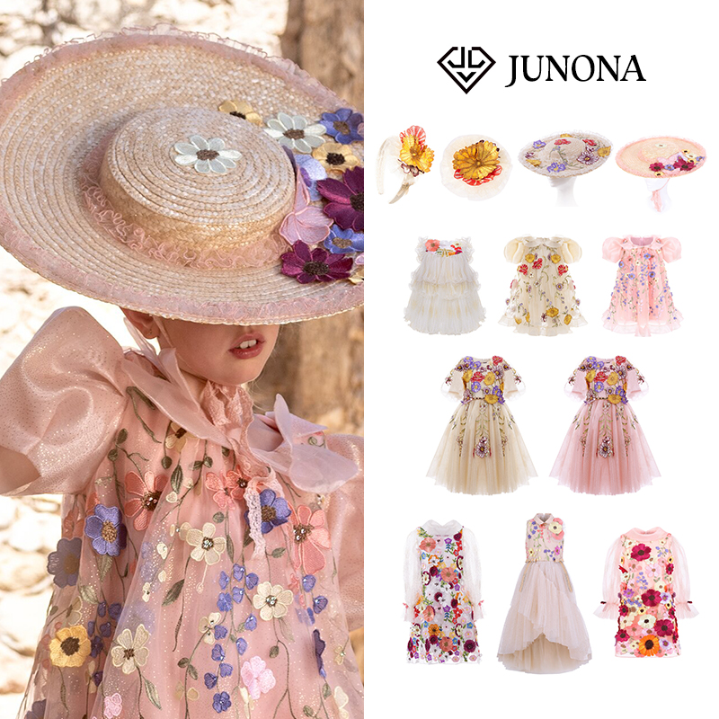 大熊家 Junona亲子装礼服裙女童女宝宝周岁薄纱花朵连衣裙姐妹装