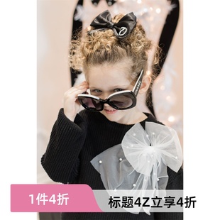 33 现货 大熊家美国bebe设计师手工小香风黑色女童针织纯色毛衣