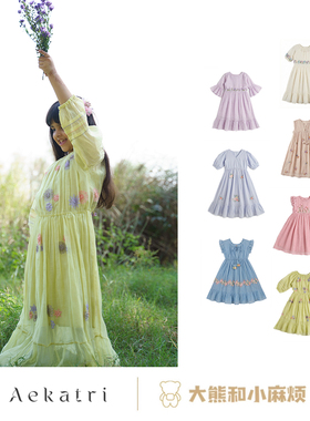 现货大熊家印度aekatri亲子女童春夏刺绣花朵棉丝连衣裙泡泡袖