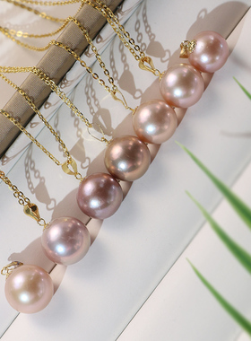 【可乐优选】18K金11-12mm强光正圆紫色天然淡水珍珠吊坠(多样性