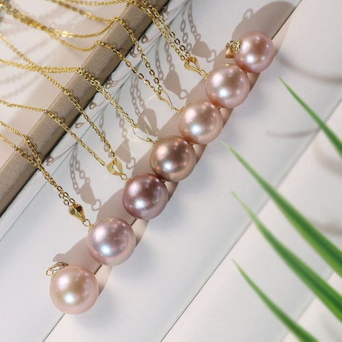 【可乐优选】18K金11-12mm强光正圆紫色天然淡水珍珠吊坠(多样性