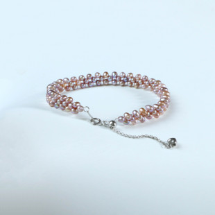 【可乐优选】[玫瑰馨香]S925银2-3mm淡水无核珍珠手工编织手链