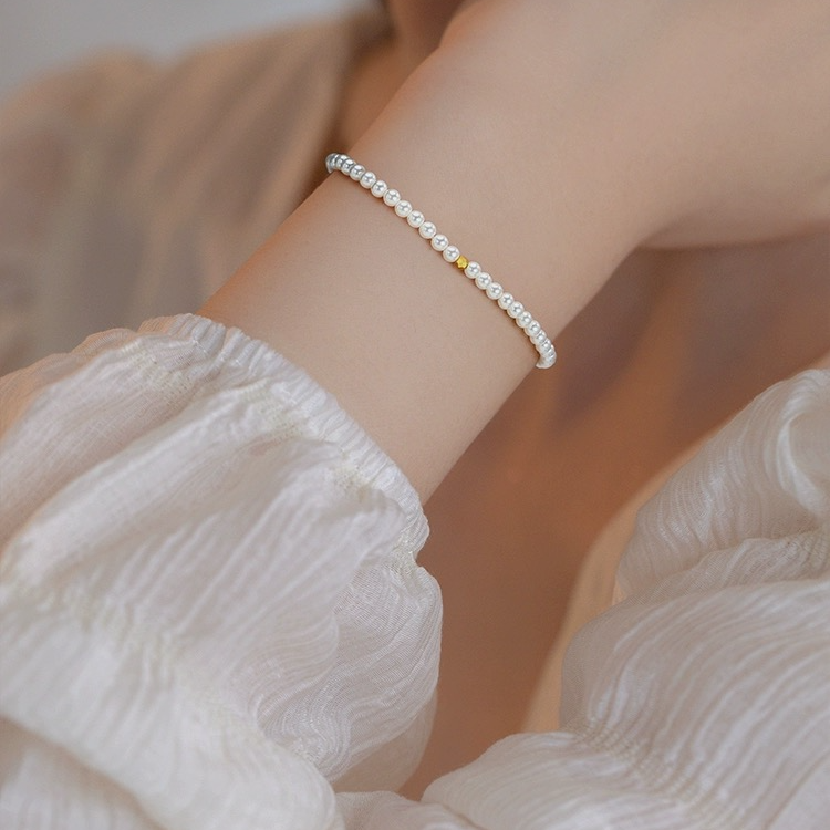 【可乐优选】18k金baby天然珍珠3.5-4.5mm弹力手链