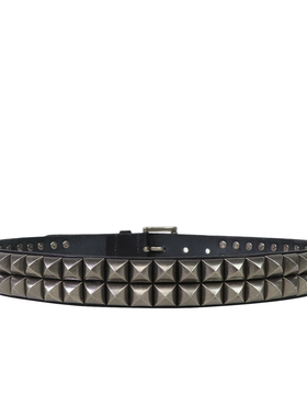 Studded 经典设计朋克腰带女复古铆钉皮带男头层牛皮裤带针扣时尚