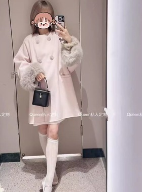 现货真毛领石原里美同款大衣S家斗篷新款冬季高级感日系毛呢外套