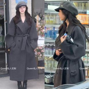 易梦玲同款双面羊毛大衣长款腰带羊绒大衣商场专柜同款2025年新款
