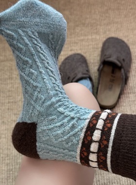 ins蓄热羊毛袜！太漂亮辣！济州岛的海~雏菊复古风秋冬加厚中筒袜