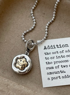 S925纯银金银笑脸太阳花吊坠项链女小众设计感锁骨链高级气质时尚