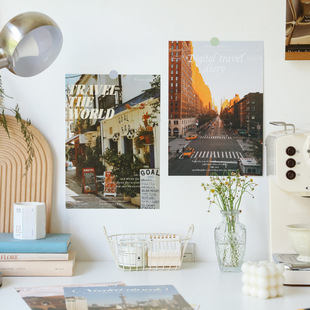 城市风光海报挂画大尺寸画芯实木磁吸挂画ins房间改造民宿装 饰画