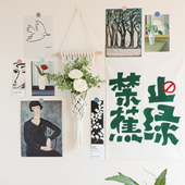 ins仿真花卡片挂毯装 饰卡片墙贴墙面布置卧室客厅背景墙壁挂挂布