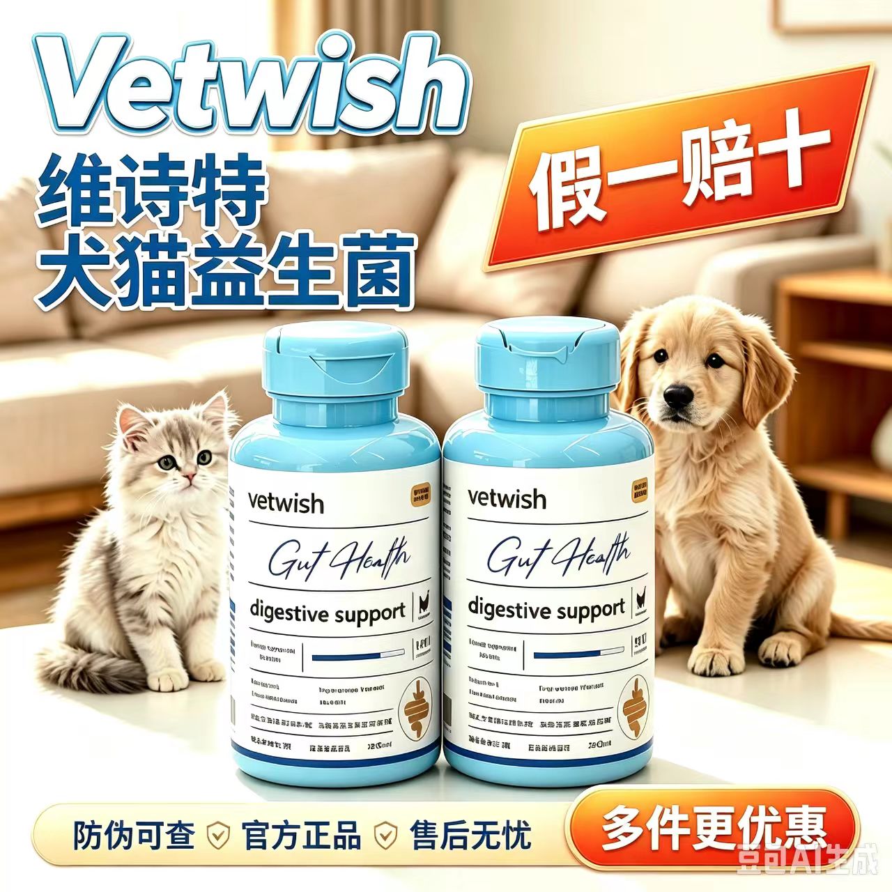 唯特适vetwish布拉迪酵母猫犬专用益生菌调理肠胃软便宠物专用
