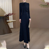 秋装 显瘦高级感长裙子 场合修身 新款 名媛气质赫本风黑色连衣裙正式