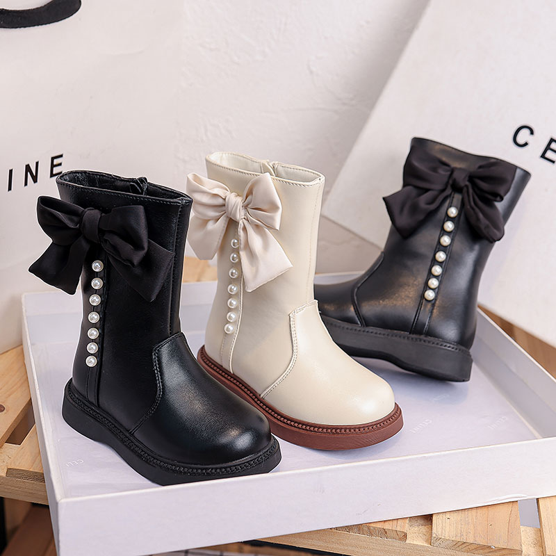 女童公主靴子儿童洋气白色中筒靴