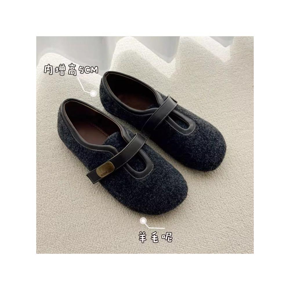 内增高5cm韩版复古百搭毛毛鞋女2025秋冬新款魔术贴加绒玛丽珍鞋