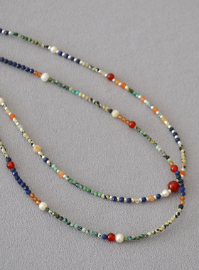 法式复古文艺小众青金松石淡水珍珠串珠简约气质百搭项链锁骨链女