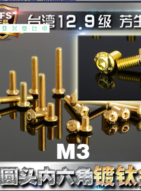 M3 内六角螺丝 台湾 12.9级 高强度 镀24k钛金  半圆头