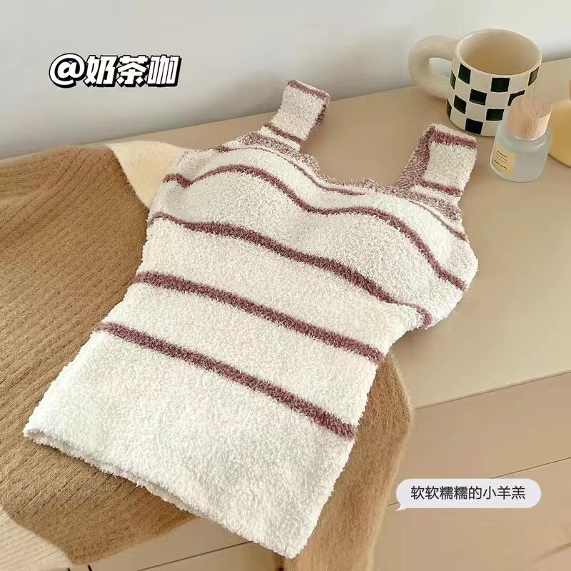 플러시 내부와 두꺼운 벨벳 및 가슴 패드 올인원 열 속옷베이스 레이어가있는 여성용 가을 겨울 램스 울 열 조끼