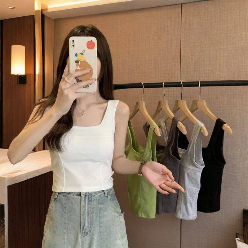 韩系纯色百搭吊带美背带胸垫背心女新款内搭外穿无袖修身打底上衣