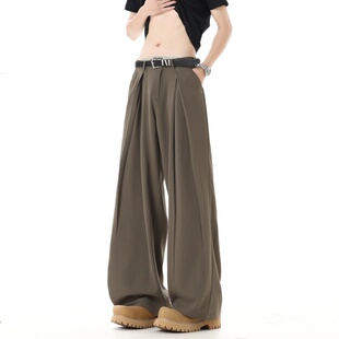 情侣宽松百搭直筒阔腿长裤 高级感A字立体褶皱西裤 男女潮流休闲裤