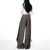 女显瘦垂感设计感休闲西裤 不规则飘带高腰阔腿裤 新款 2026年春季