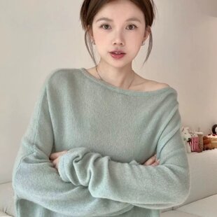 豆绿色针织毛衣女秋冬高级感2025年新款 韩系慵懒风巨好看穿搭上衣