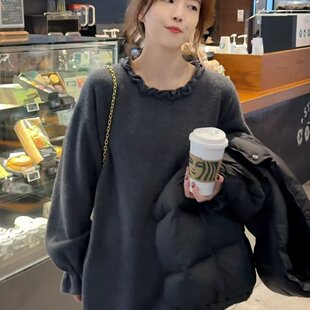 秋冬韩系氛围感毛衣女装 灰色圆领长袖 新款 2025秋装 内搭打底针织衫