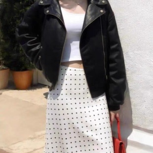 2026年春款通勤风缎面波点半身裙女修身显瘦A字拼纱裙百搭休闲裙