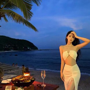 实拍三亚泰国多巴胺绝美海边度假出片穿搭套装沙滩连衣裙