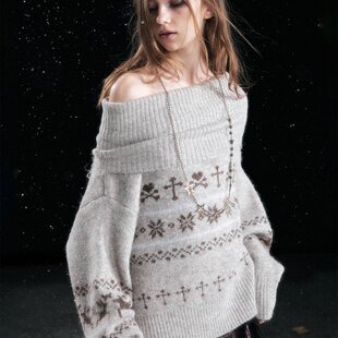 CestNous十字费尔岛复古毛衣女秋冬百搭慵懒感甜酷翻领多穿毛衫