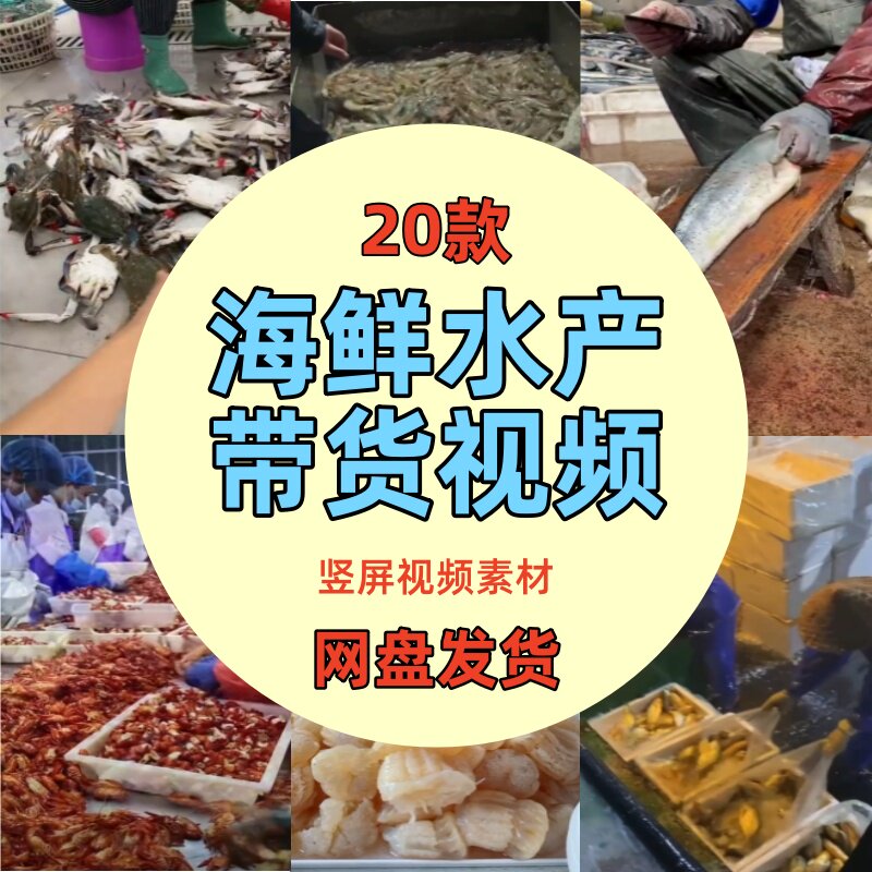 海鲜水产小龙虾梭子蟹黄花鱼分拣加工抖音直播带货长视频背景素材