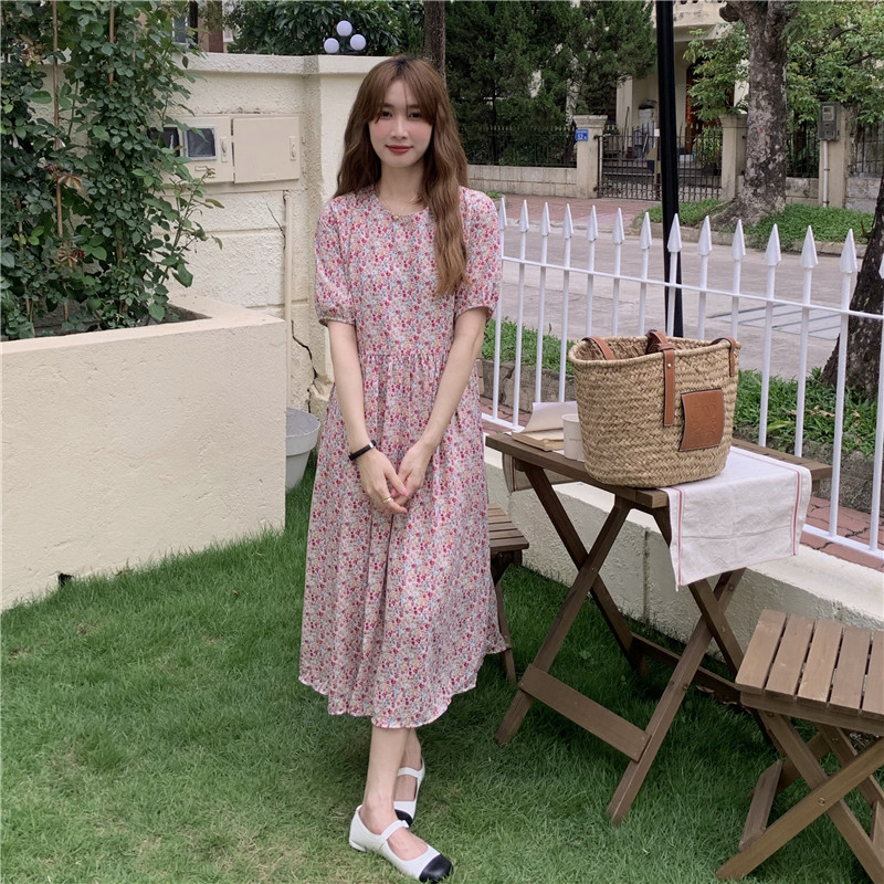 Chiffon floral dress women's 2021 summer French first love sweet Platycodon skirt
