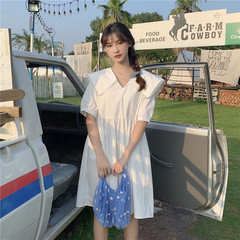 實價實拍韓版夏季翻領娃娃裙可愛少女連衣裙乖巧鄰家妹妹裙