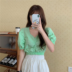 Real price real shot short sleeve T-shirt for women in 2021 new slim and sweet V-neck top for women in summer