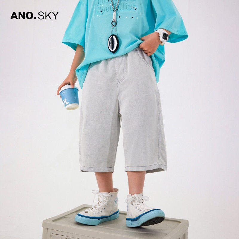 anothersky【冰丝软牛仔】男童裤子夏季宽松直筒七分短裤儿童夏装