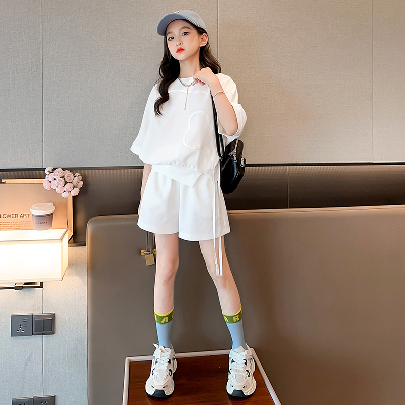 法国女童运动套装夏装2025新款时髦洋气短袖夏季女大童休闲两件套