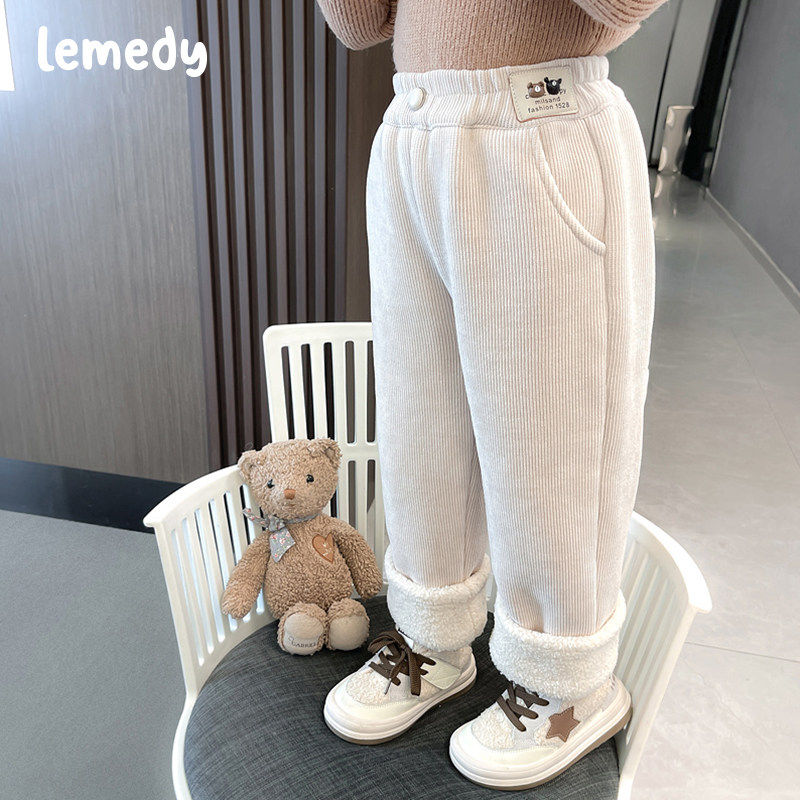 韩国Lemedy女童加绒裤子冬季2025新款儿童冬款阔腿裤宝宝加厚棉裤