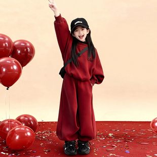 法国Uamtor女童冬装套装2025新款本命年衣服加绒卫衣中大童拜年服