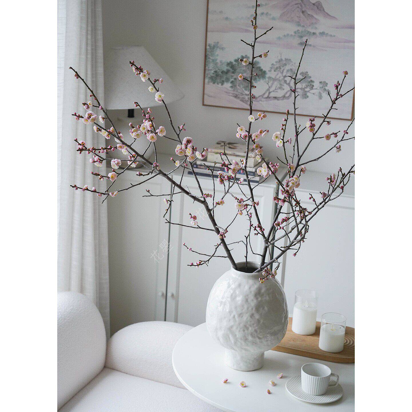 梅花鲜枝梅花鲜花梅花枝条水养鲜花真花瓶插花粉色梅花红梅花桌面