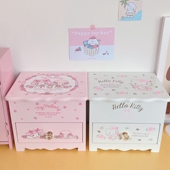 美乐蒂木质制礼品桌面收纳盒饰品首饰盒盲盒整理架带镜子化妆柜子