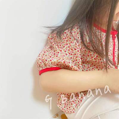 小碎花女童复古风短袖圆领娃娃衫