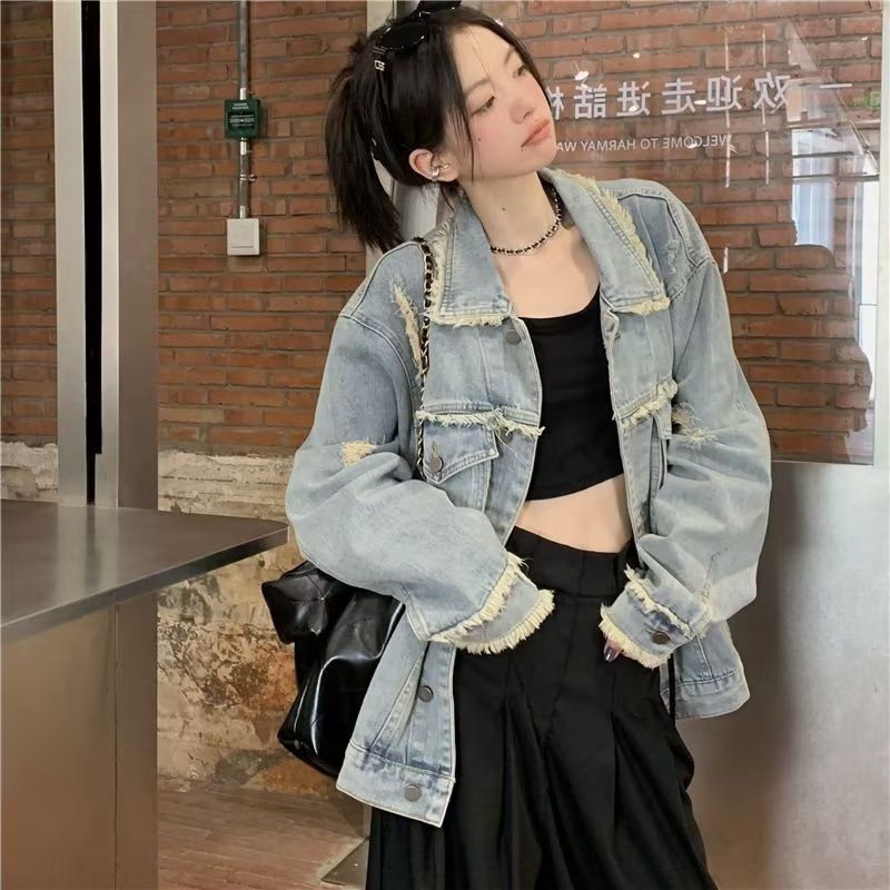 潮牌复古工装外套男春秋季韩版潮流港风原宿宽松休闲帅气牛仔夹克