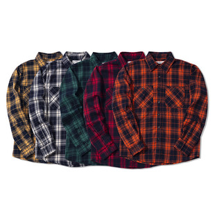 OKONKWO重磅厚款程序员格子衬衫阿美咔叽美式休闲长袖衬衣外套男